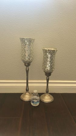 Mosaic Glass Hurricane Candle Holders Set of 2