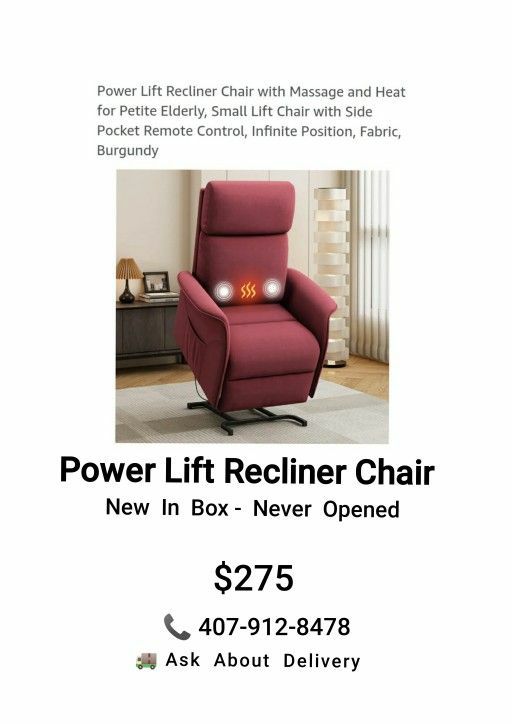 New Power Lift Recliner Chair - In Box