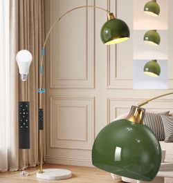 75" Modern Arc Floor Lamp, Standing Lamp with LED Bulb, Green Glass Shade