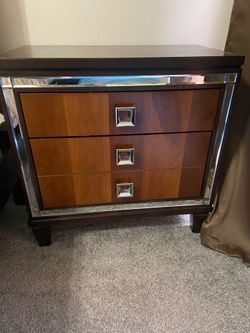 Queen Bed frame, night stand and mirror (NO MATTRESS)
