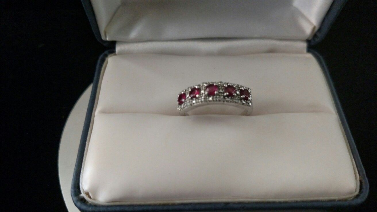 SS Rhodolite Garnet Ring  W/ Diamond& Garnet Earring set