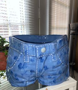 Blue jean ceramic planter