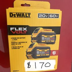 Brand New Dewalt   20/60 v Flex Volt    6ah    DCB606-2   Batteries     Pair    🪫     Man. Date 2025 