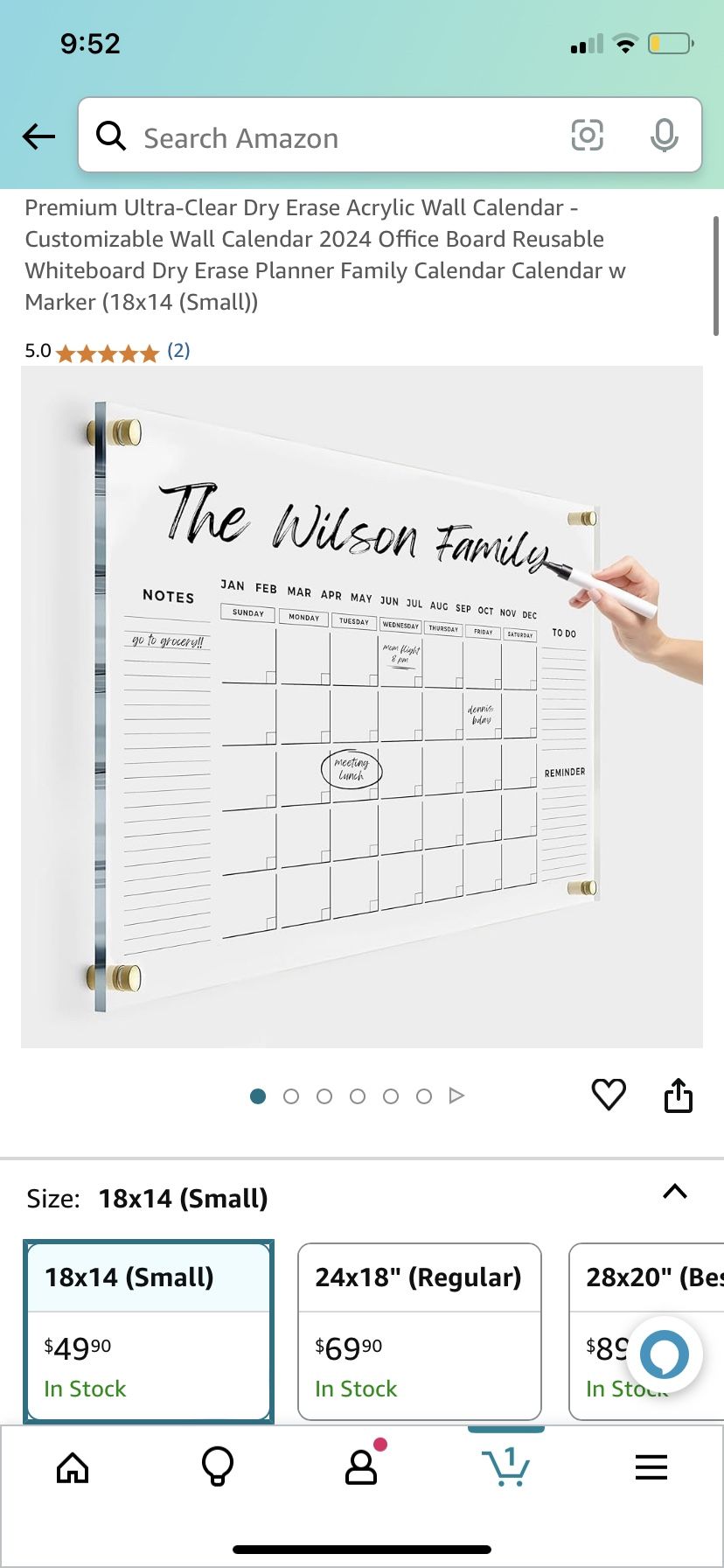Large Oversize Crystal Clear Acrylic Wall Calendar Dry & Erase Board 36 X