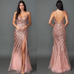 New With Tags Sequin Rose Gold Long Formal Dress & Prom Dress $319