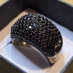 Milor Italy Genuine Black Spinel Pave Dome ring in 950 Sterling Silver.