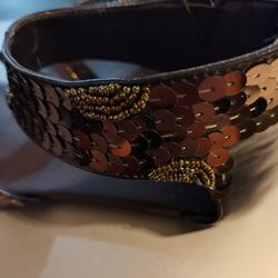 Pair of Candies Sandals Bronze and Gold with Sequins and Beads.Size  8