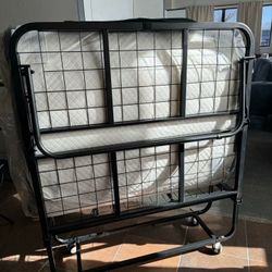 (75in x 38in) Twin Size Folding Bed with Mattress - Portable Foldable Rollaway Bed for Adults and Guests - 5-Inch Thick Memory Foam Mattress - Space-S