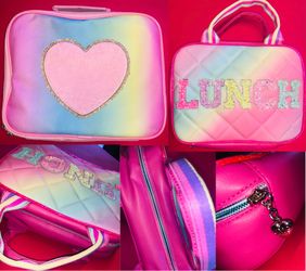 Rainbow Pink Heart Lunch Cooler Lunch Bag Kids School Pets Food Pic Nic Travel