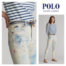 NEW!  Polo Ralph Lauren's Watercolor Tompkins Skinny Hi-Rise Ankle Splatter Jean