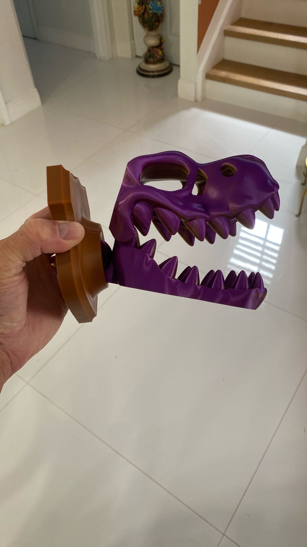 BuildInk™ 3D Printed T-Rex Wall Mount – Articulated Dinosaur Skull Trophy – Unique Gold or Purple PLA – Decorative Wall Art