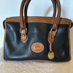 Dooney & Bourke Vintage AWL Satchel Tote Bag Black Fob DB 