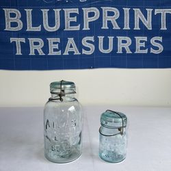 🫙💎 Vintage Atlas EZ Seal Clear & Aqua Glass Jars – Set of 2 💎🫙