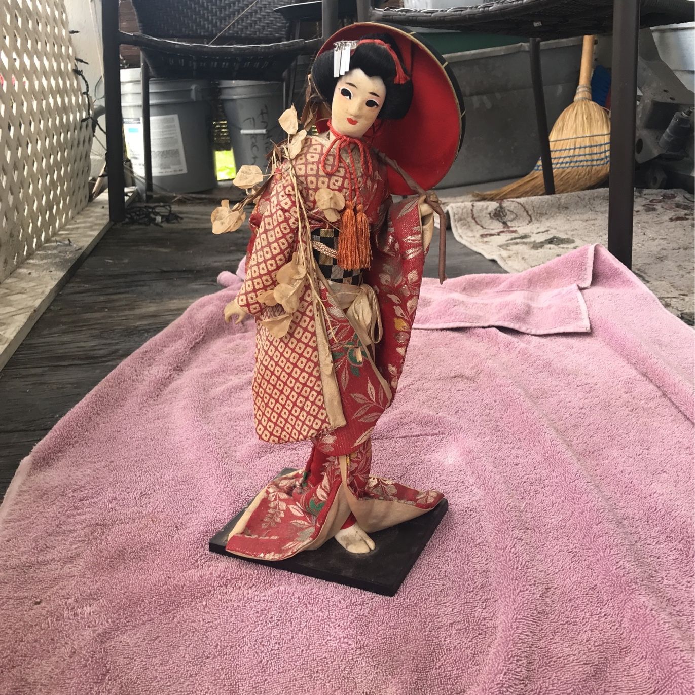 Vintage Japanese Wooden doll With the lite mesh over the face