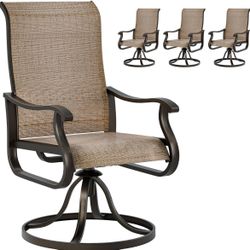 Patio Swivel Dining Chairs Set of 4, Outdoor Swivel Chairs High Back with All Weather Textilene Metal Rocking Frame for Lawn Garden Backyard, Brown