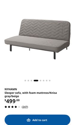 NYHAMN Sleeper sofa, with foam mattress/Knisa gray - good condition