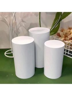 Set of 3 White Metal Party Cylinders