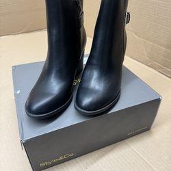Style & Co Black Ankle Boots Chunky Heel Buckle Booties Women Size 7.5