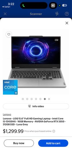 Lenovo - LOQ 15.6" Full HD Gaming Laptop - Intel Core i5-13450HX 2023 - 16GB Memory - NVIDIA GeForce RTX 5050 - 512GB SSD - Luna Grey