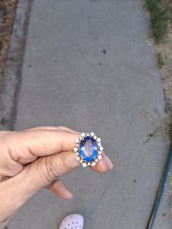 Vintage 925 Sterling Silver Natural Tanzanite & Moissanite Halo Ring & Pendant Set
