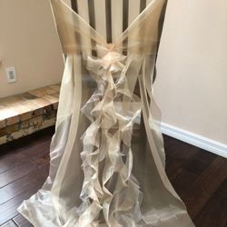 Champagne organza cover chair & Curly Chair Sash,Champagne & white 50pcs. $6 each 