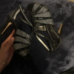 ANTONIO MELANI Black glitter sparkle 4 inch heels in size 7 LIKE NEW