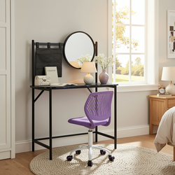 Homy Casa Looney+Carnation Bedroom Vanity Set with Mirror and Purple Office Chair