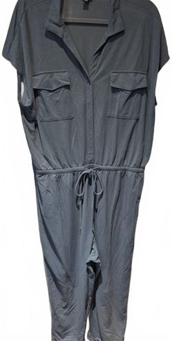 Rock & Republic Pant Suit Jumpsuit XXL Grey Desert Sand Cuffed Drawstring Waist