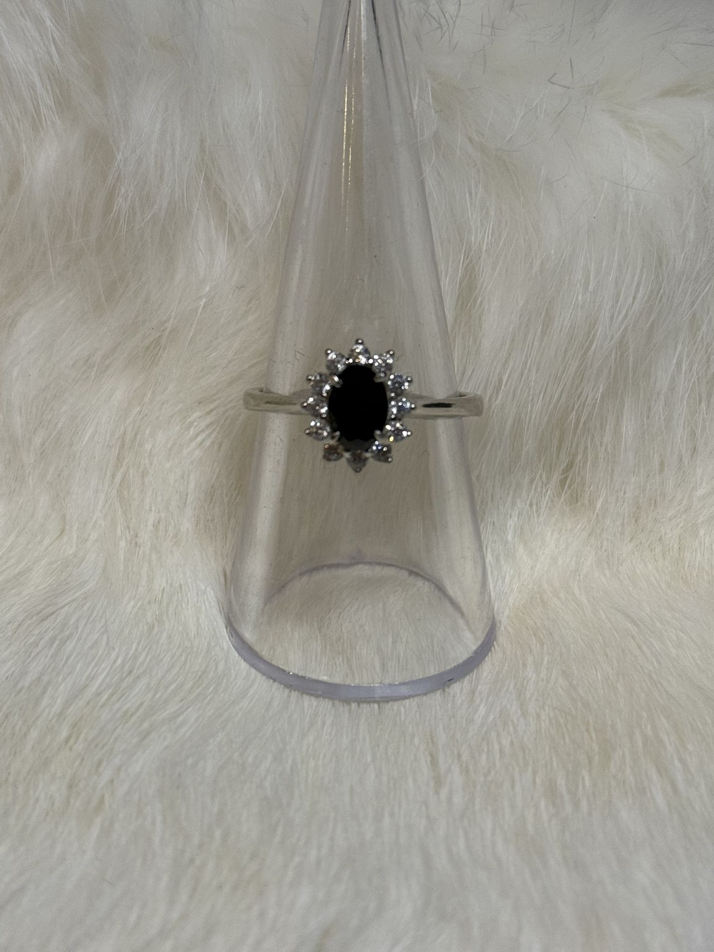Black Onyx / Cubic Zirconia In Sterling Silver Size 8