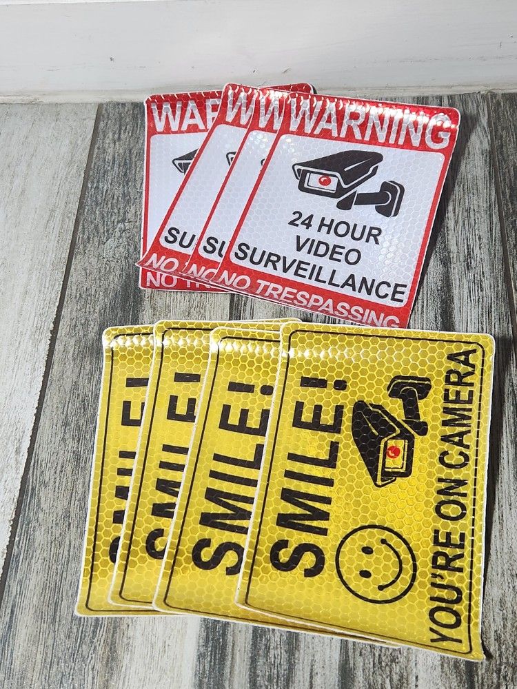 8 Pcs 24 Hour Video Surveillance Sticker Reflective Sticker Decal Self ...