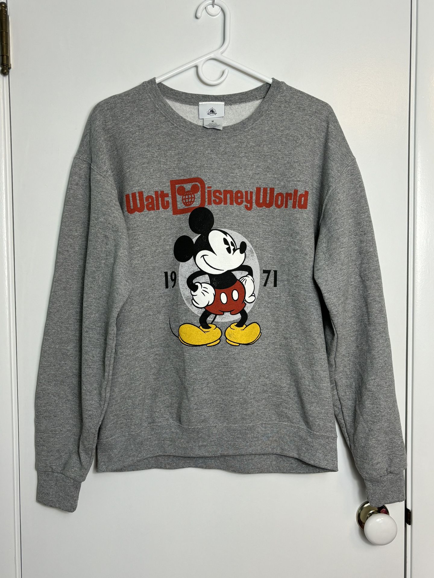Disney Adult Medium Pullover Sweatshirt Gray Retro Disney World Mickey Mouse