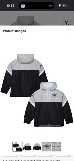 Men's Oakland Raiders Mitchell & Ness Silver/Black Tie Breaker Vintage Logo Lightweight Anorak Half-Zip Windbreaker