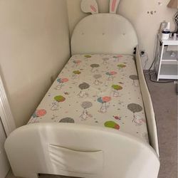 Twin Rabbit Princess Upholstered Bed + Mattress — Like New