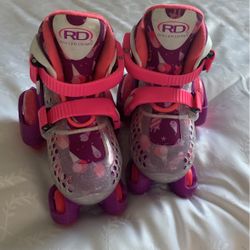 Kids Roller Skates Roller Derby Fun Roll Pink Flowers Adjustable Size Youth 11-2