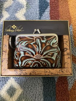 NEW Patricia Nash Brown and Turquoise Leather Coin Pouch