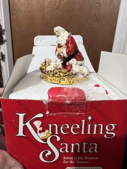 Vintage 1983 Kneeling Santa Ornament w/Baby Jesus by R.P. Gauer