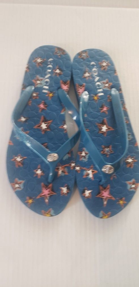 Coach Sandals Womens 9.5 Abigail Casual Slip On Flip Flops Flats Blue Rubber