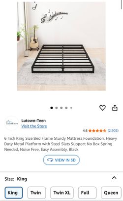 King Size Metal Bed Frame – Heavy Duty Steel Platform (6-Inch Height)