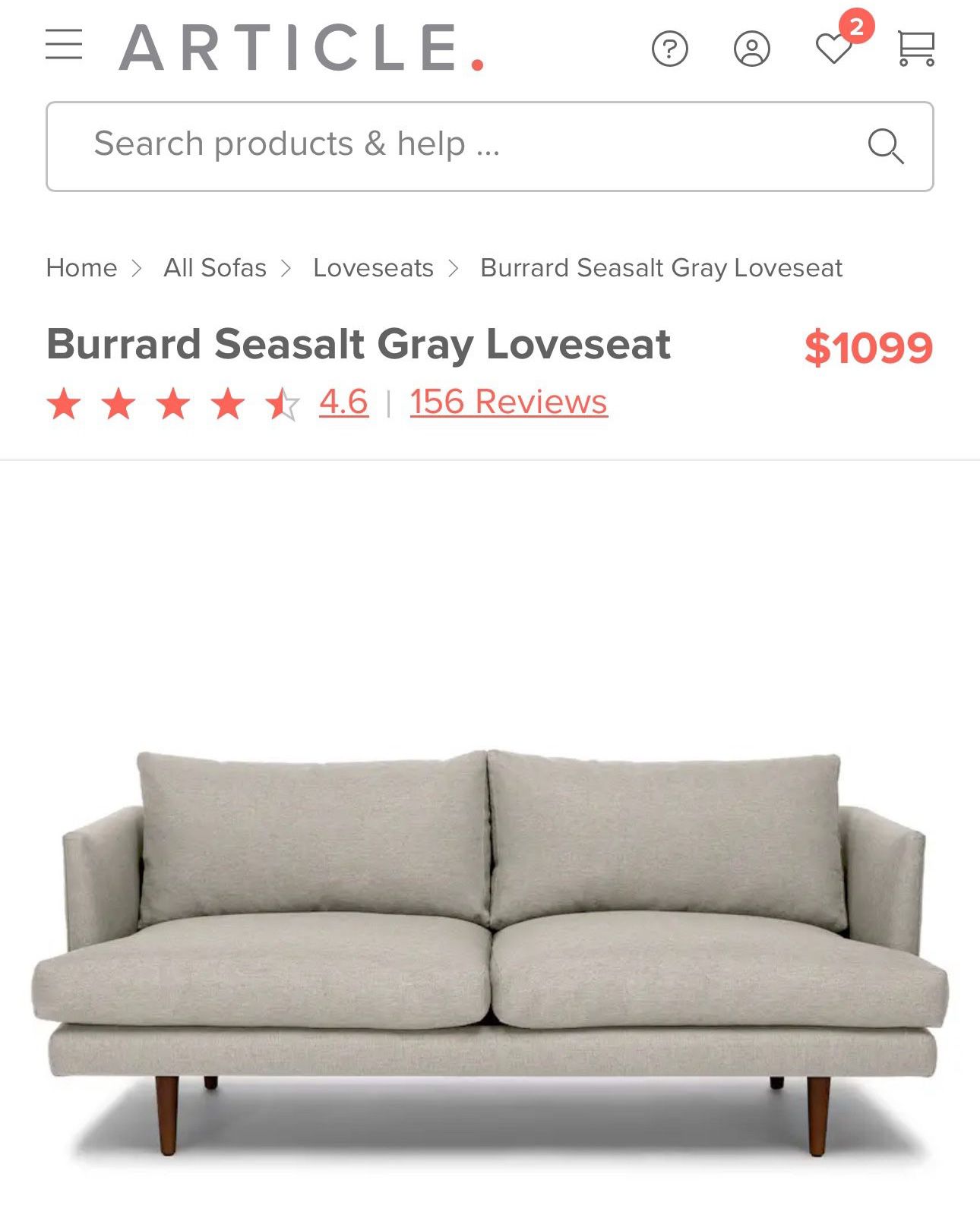 Article Furniture Loveseat Sofa Couch