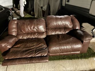 Brown Leather Reclining Loveseat Sofa