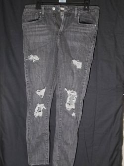 Levis 721 High Rise Skinny Jeans Womens 30 Gray Distressed Ripped Denim Stretch