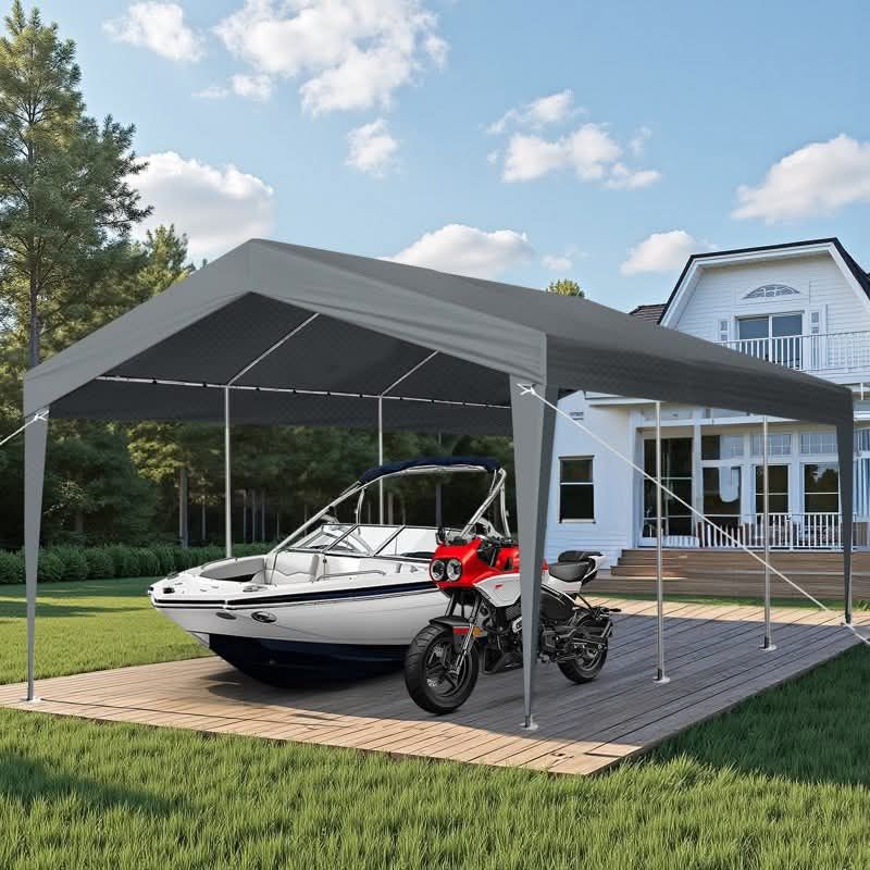 10x20Ft Carport, Large Heavy Duty Car Tent with Galvanized Steel Frame, Portable Storage Boat Shed Canopy Garage, Gray