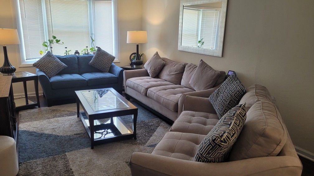 Two Love Seats And One Sofa With Two Table