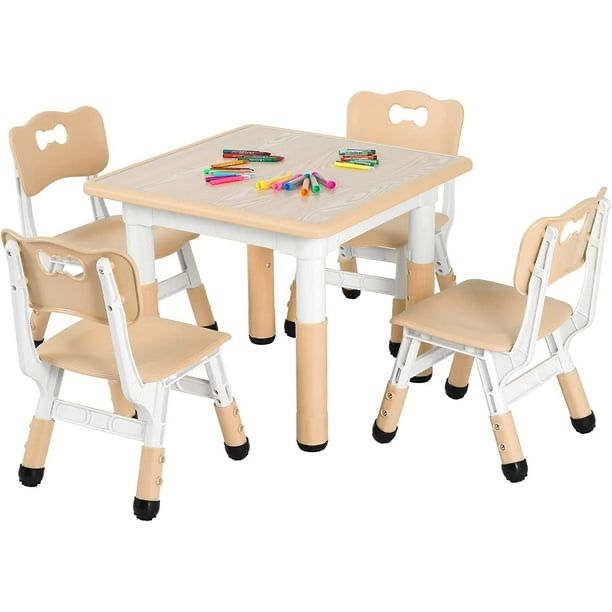 Kids Table and 4 Chairs Set, Height Adjustable Toddler Table and Chair Set for Ages 2-10, Arts & Crafts Table for Classrooms/Daycares/Homes