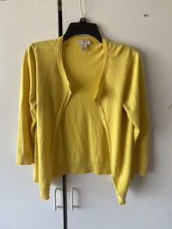 Loft yellow 3/4 sleeve button up cardigan- Medium