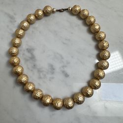 Vintage Cute Textured Round Gold Bead Beaded Necklace Lobster Clasp 18"L inch