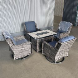 Outdoor Patio Furniture Swivel Chair Set With Fire Pit Table
