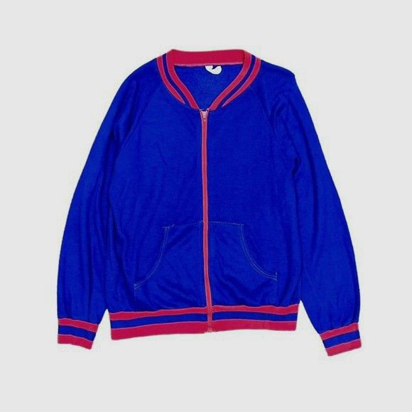 Vintage 1970’s track suit zip up jacket top pockets navy blue size size M medium