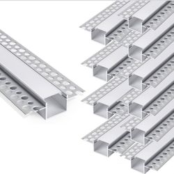 hunhun 10-Pack 6.6ft/2Meter Drywall LED Aluminum Channel System with Milky Cover, End Caps and Mounting Clips, Aluminum Profile for LED Strip Light In