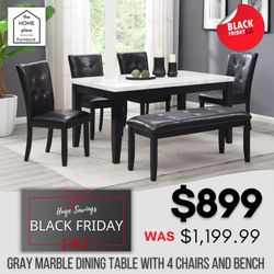 🚨 BLACK FRIDAY DEALS ARE ON SALE NOW, The Home Place Chicago Big Sale Marble Table,  4 Chairs And Bench 🚨